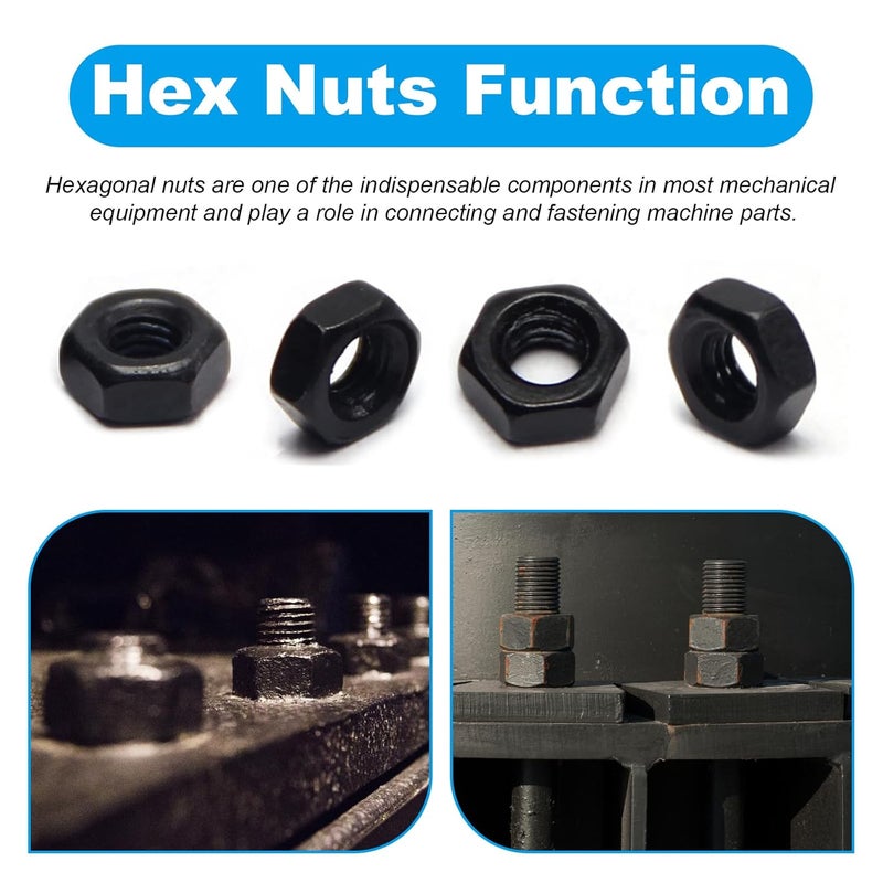 Yinpecly 100pcs M6-1.0 Hex Nut, Carbon Steel Grade 8.8, Black Oxide, M6x1.0mm Hex Drive, Metric Hexagon Hex Nut Black, Small Nuts Fasteners, Right Hand, M6 Replacement Nut - Image 4